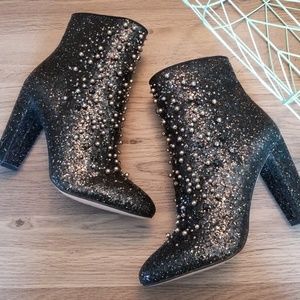 Black glitter pearl ankle booties 8 (runs small)